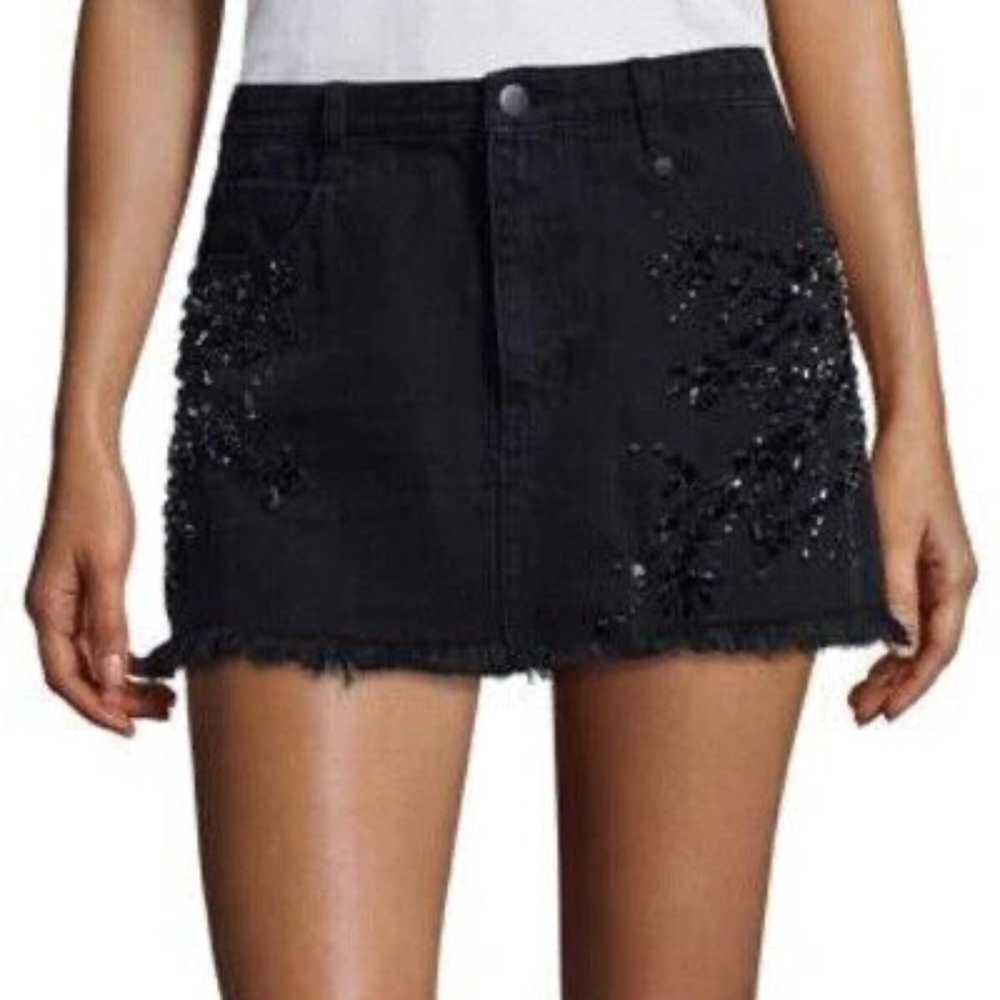 NWT FREE PEOPLE womens size 2 Shine Bright Shine Far black beaded denim skirt
